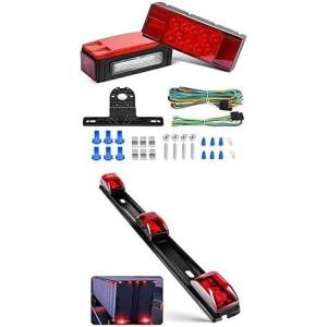 Nilight 2PCS 12V LED Submersible Low Profile Rectangular Trailer Lights with 1PC Red 9 LED ID Bar Marker Tail Identification Light for Truck RV Car Bus Trailer Van Caravan Boat, 2 Years Warranty