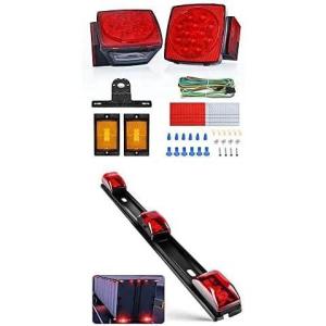 Nilight 2PCS 12V LED Submersible Low Profile Square Trailer Lights with 1PC Red 9 LED ID Bar Marker Tail Identification Light for Truck RV Car Bus Trailer Van Caravan Boat, 2 Years Warranty