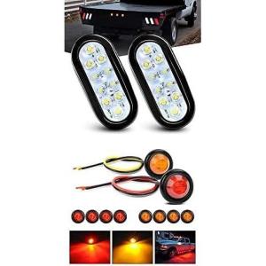 Nilight 2PCS 6″ Oval White LED Tail Trailer Lights with 10PCS 3/4 Inch Round Mini LED Clearance Light for Truck RV Car Bus Trailer Van Caravan Boat, 2 Years Warranty