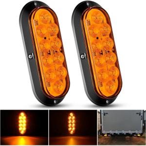 Nilight 6Inch Oval Tail Light 2PCS 35LED Arrow Red Running Stop Brake Lights Surface Mount Waterproof for 12V Caravan Truck RV Camper Trailer Bus(Amber Lights Screws 2PCS)