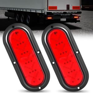 Nilight 6Inch Oval Tail Light 2PCS 35LED Arrow Red Running Stop Brake Lights Surface Mount Waterproof for 12V Caravan Truck RV Camper Trailer Bus(Red Arrow Lights 2Pcs)