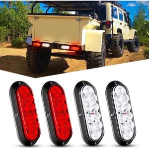 Nilight 6Inch Oval Tail Light 2PCS 35LED Arrow Red Running Stop Brake Lights Surface Mount Waterproof for 12V Caravan Truck RV Camper Trailer Bus(Red/White Lights Screws 4PCS)