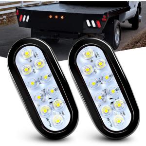 Nilight 6Inch Oval Tail Light 2PCS 35LED Arrow Red Running Stop Brake Lights Surface Mount Waterproof for 12V Caravan Truck RV Camper Trailer Bus(White Lights 2PCS)