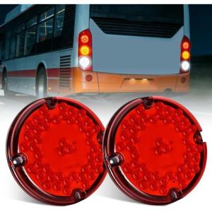 Nilight Trailer Tail Light 2PCS 4Inch Round 16 LED Red Amber Chrome Frame Marker Clearance Stop Brake Turn Signal Running Taillight IP67 Waterproof for Trailer Truck Pickup Camper RV(Red 2Pcs 47Led 7Inch)