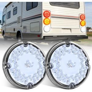 Nilight Trailer Tail Light 2PCS 4Inch Round 16 LED Red Amber Chrome Frame Marker Clearance Stop Brake Turn Signal Running Taillight IP67 Waterproof for Trailer Truck Pickup Camper RV(White 2Pcs 47Led 7Inch)
