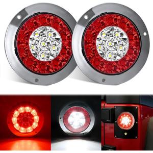 Nilight Trailer Tail Light 2PCS 4Inch Round 16 LED Red Amber Chrome Frame Marker Clearance Stop Brake Turn Signal Running Taillight IP67 Waterproof for Trailer Truck Pickup Camper RV(Red White screws 2Pcs 16Led)