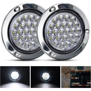 Nilight Trailer Tail Light 2PCS 4Inch Round 16 LED Red Amber Chrome Frame Marker Clearance Stop Brake Turn Signal Running Taillight IP67 Waterproof for Trailer Truck Pickup Camper RV(White screws 2Pcs)