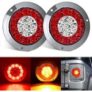 Nilight Trailer Tail Light 2PCS 4Inch Round 16 LED Red Amber Chrome Frame Marker Clearance Stop Brake Turn Signal Running Taillight IP67 Waterproof for Trailer Truck Pickup Camper RV(Red Amber screws 2Pcs 16Led)