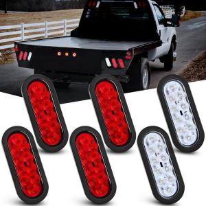 Nilight Trailer Tail Light 2PCS 5.9Inch Teardrop 35 LED White Chrome Bezel Marker Clearance Reverse Backup Running Taillight IP67 Waterproof for Trailer Truck Pickup Camper RV(Red/White 6Pcs)