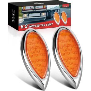 Nilight Trailer Tail Light 2PCS 5.9Inch Teardrop 35 LED White Chrome Bezel Marker Clearance Reverse Backup Running Taillight IP67 Waterproof for Trailer Truck Pickup Camper RV(5.9Inch Amber 2Pcs)