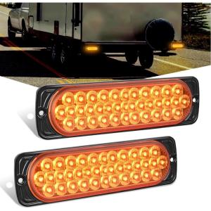 Nilight Trailer Tail Light 2PCS 5.9Inch Teardrop 35 LED White Chrome Bezel Marker Clearance Reverse Backup Running Taillight IP67 Waterproof for Trailer Truck Pickup Camper RV(7.5Inch Amber 2Pcs)