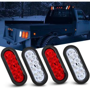 Nilight Trailer Tail Light 2PCS 5.9Inch Teardrop 35 LED White Chrome Bezel Marker Clearance Reverse Backup Running Taillight IP67 Waterproof for Trailer Truck Pickup Camper RV(Red/White 4Pcs)