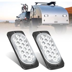 Nilight Trailer Tail Light 2PCS 5.9Inch Teardrop 35 LED White Chrome Bezel Marker Clearance Reverse Backup Running Taillight IP67 Waterproof for Trailer Truck Pickup Camper RV(4.4Inch White 2Pcs)