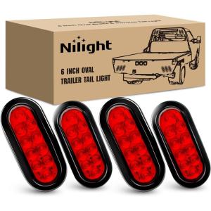 Nilight Trailer Tail Light 2PCS 5.9Inch Teardrop 35 LED White Chrome Bezel Marker Clearance Reverse Backup Running Taillight IP67 Waterproof for Trailer Truck Pickup Camper RV(Red)