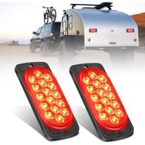 Nilight Trailer Tail Light 2PCS 5.9Inch Teardrop 35 LED White Chrome Bezel Marker Clearance Reverse Backup Running Taillight IP67 Waterproof for Trailer Truck Pickup Camper RV(4.4Inch Red 2Pcs)