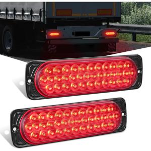 Nilight Trailer Tail Light 2PCS 5.9Inch Teardrop 35 LED White Chrome Bezel Marker Clearance Reverse Backup Running Taillight IP67 Waterproof for Trailer Truck Pickup Camper RV(7.5Inch Red 2Pcs)