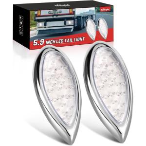 Nilight Trailer Tail Light 2PCS 5.9Inch Teardrop 35 LED White Chrome Bezel Marker Clearance Reverse Backup Running Taillight IP67 Waterproof for Trailer Truck Pickup Camper RV(5.9Inch White 2Pcs)