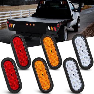 Nilight Trailer Tail Light 2PCS 5.9Inch Teardrop 35 LED White Chrome Bezel Marker Clearance Reverse Backup Running Taillight IP67 Waterproof for Trailer Truck Pickup Camper RV(Red/White/Amber 6Pcs)