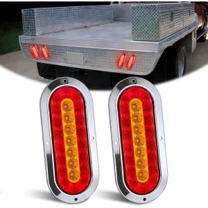 Nilight Trailer Tail Light 2PCS 6Inch Oval 23 LED Red White Chrome Frame Marker Clearance Stop Brake Reverse Backup Running Taillight IP67 Waterproof for Trailer Truck Pickup Camper RV(2Pcs Red Amber Screws 23Led Lights)