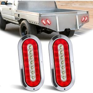 Nilight Trailer Tail Light 2PCS 6Inch Oval 23 LED Red White Chrome Frame Marker Clearance Stop Brake Reverse Backup Running Taillight IP67 Waterproof for Trailer Truck Pickup Camper RV(2Pcs Red White Screws 23Led Lights)