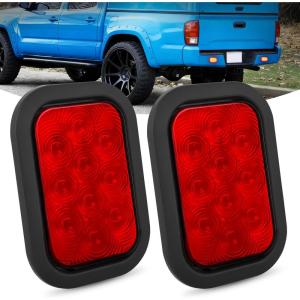 Nilight Trailer Tail Light 2PCS 6Inch Oval 23 LED Red White Chrome Frame Marker Clearance Stop Brake Reverse Backup Running Taillight IP67 Waterproof for Trailer Truck Pickup Camper RV(2Pcs Red 10Led Lights 5x3Inch)