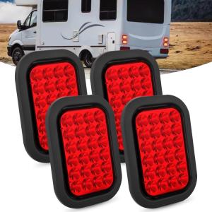 Nilight Trailer Tail Light 2PCS 6Inch Oval 23 LED Red White Chrome Frame Marker Clearance Stop Brake Reverse Backup Running Taillight IP67 Waterproof for Trailer Truck Pickup Camper RV(4Pcs Red 24Led Lights 5x3Inch)