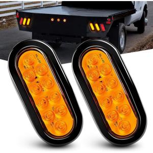 Nilight Trailer Tail Light 2PCS 6Inch Oval 23 LED Red White Chrome Frame Marker Clearance Stop Brake Reverse Backup Running Taillight IP67 Waterproof for Trailer Truck Pickup Camper RV(2Pcs Amber 10Led Lights)