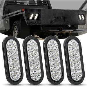 Nilight Trailer Tail Light 2PCS 6Inch Oval 23 LED Red White Chrome Frame Marker Clearance Stop Brake Reverse Backup Running Taillight IP67 Waterproof for Trailer Truck Pickup Camper RV(4Pcs White 24Led Lights)