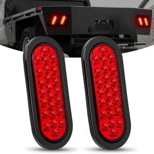 Nilight Trailer Tail Light 2PCS 6Inch Oval 23 LED Red White Chrome Frame Marker Clearance Stop Brake Reverse Backup Running Taillight IP67 Waterproof for Trailer Truck Pickup Camper RV(2Pcs Red 24Led Lights)