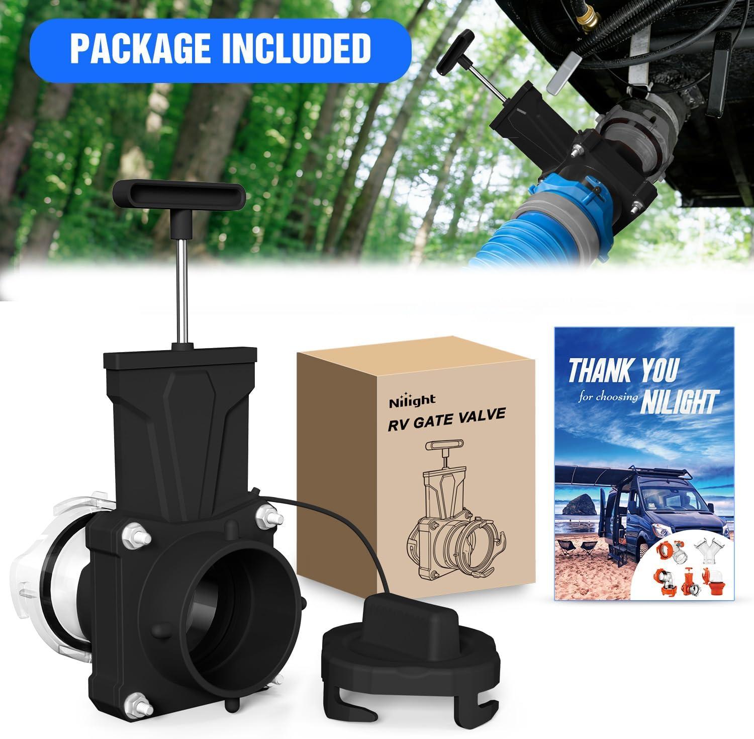 image:imageNilight 90 Degree RV Tote Tank Adapter Clear RV Sewer Hose Elbow Fitting with 4 Swivel Bayonet Prongs LeakProof Double OdorTight Sealing Ring for RV Camping Portable Waste Tank Sewer Hoses BlueRV Sewer Valve Black