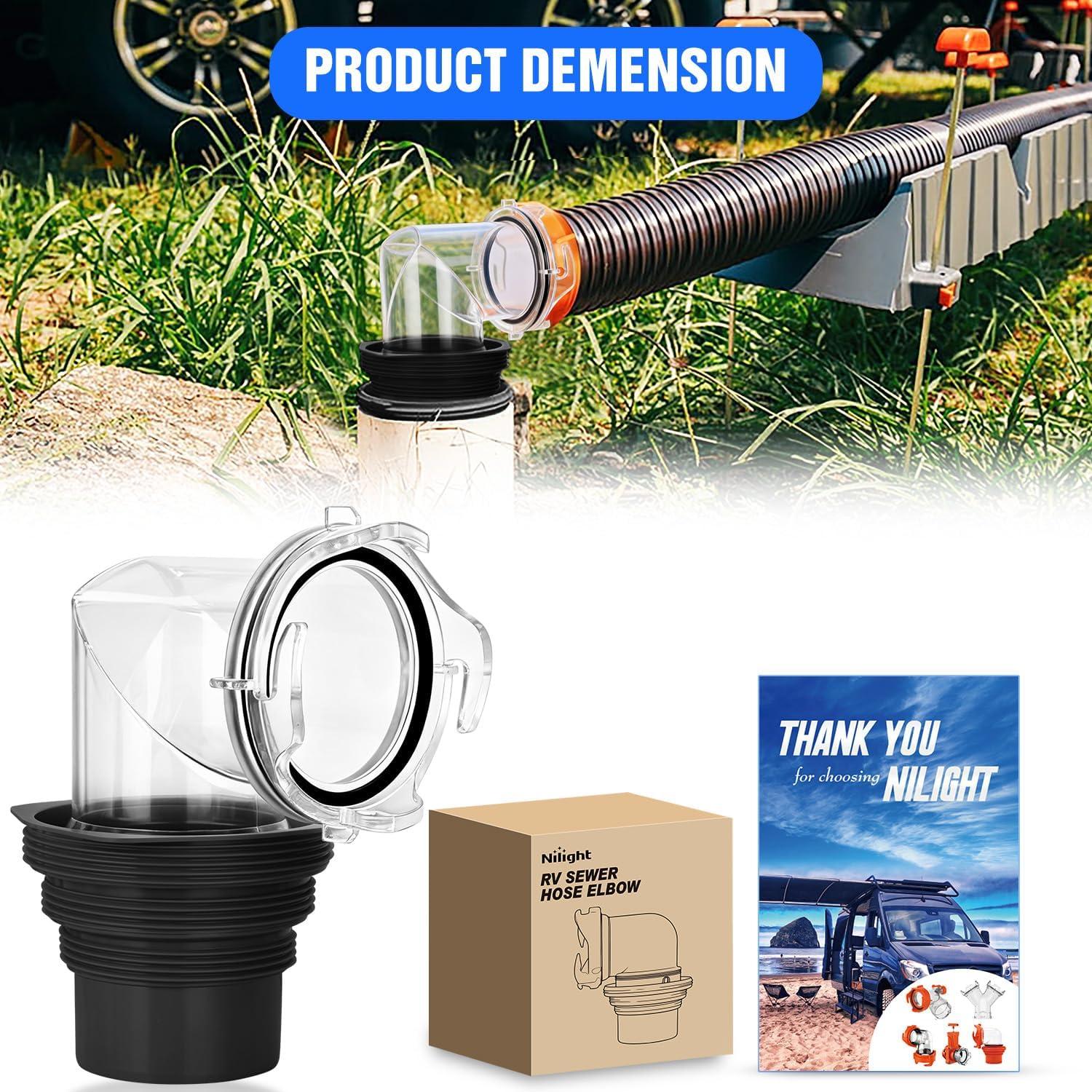 image:imageNilight 90 Degree RV Tote Tank Adapter Clear RV Sewer Hose Elbow Fitting with 4 Swivel Bayonet Prongs LeakProof Double OdorTight Sealing Ring for RV Camping Portable Waste Tank Sewer Hoses Blue90 RV Sewer Hose Fittings Black