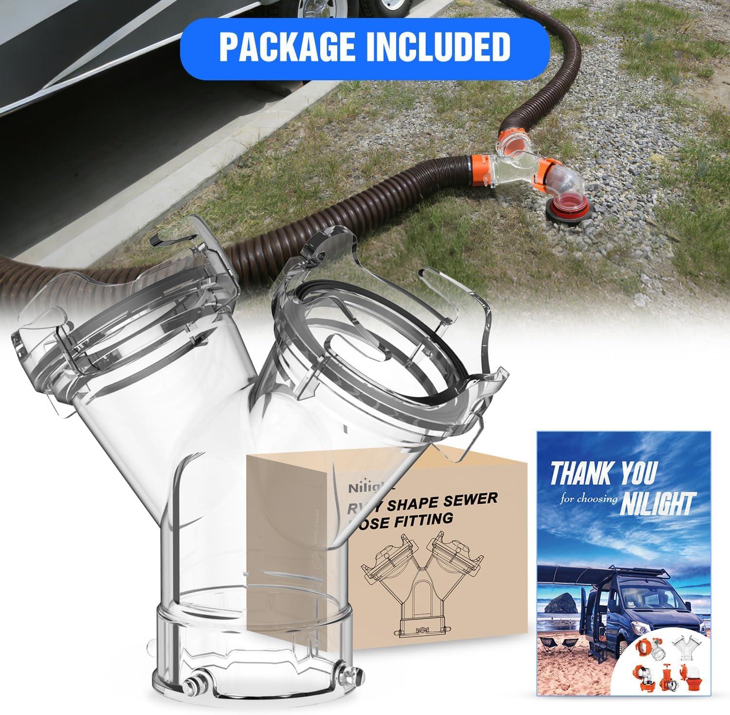 image:imageNilight 90 Degree RV Tote Tank Adapter Clear RV Sewer Hose Elbow Fitting with 4 Swivel Bayonet Prongs LeakProof Double OdorTight Sealing Ring for RV Camping Portable Waste Tank Sewer Hoses BlueY Shape RV Wye Sewer Hose Fittings
