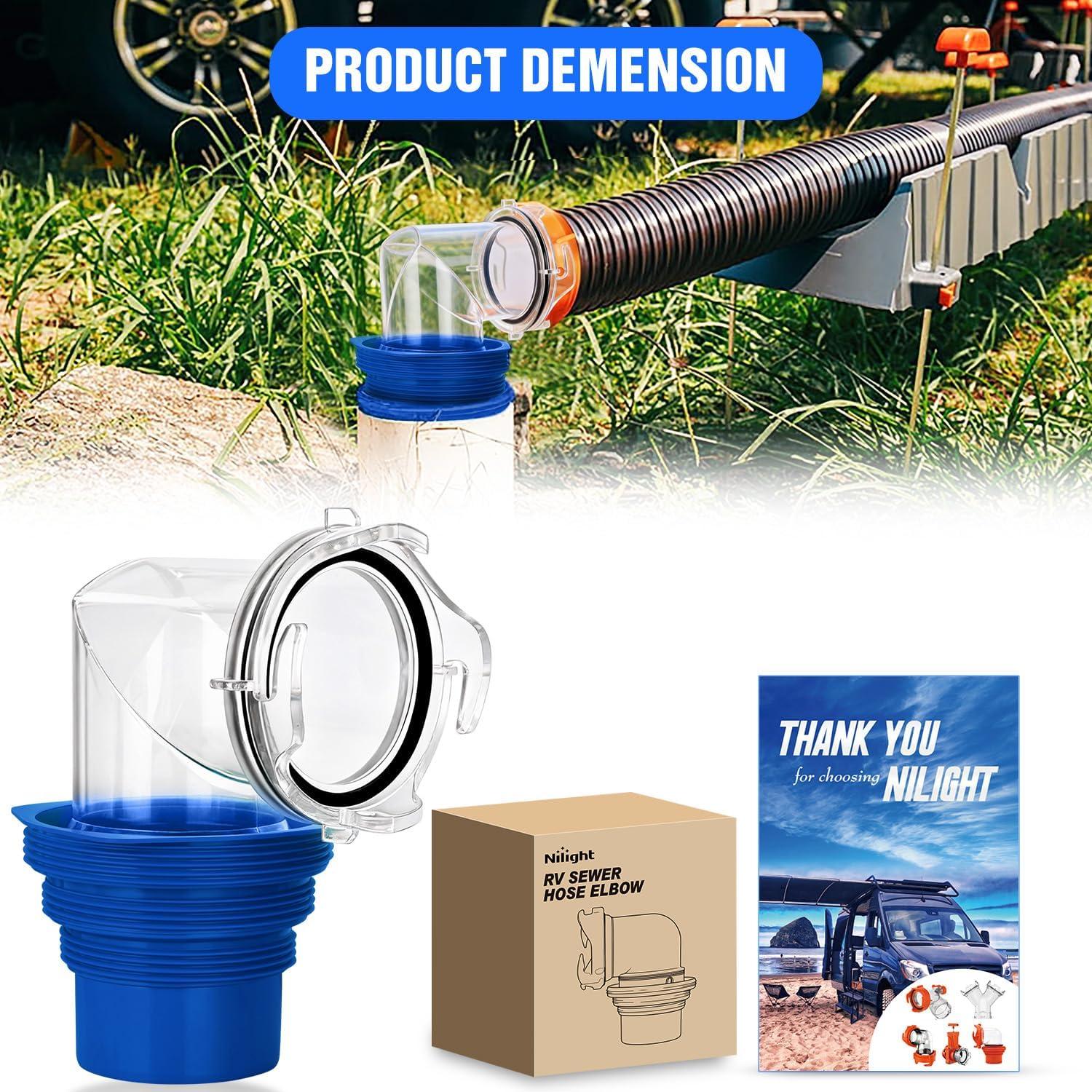 image:imageNilight 90 Degree RV Tote Tank Adapter Clear RV Sewer Hose Elbow Fitting with 4 Swivel Bayonet Prongs LeakProof Double OdorTight Sealing Ring for RV Camping Portable Waste Tank Sewer Hoses Blue90 RV Sewer Hose Fittings Blue
