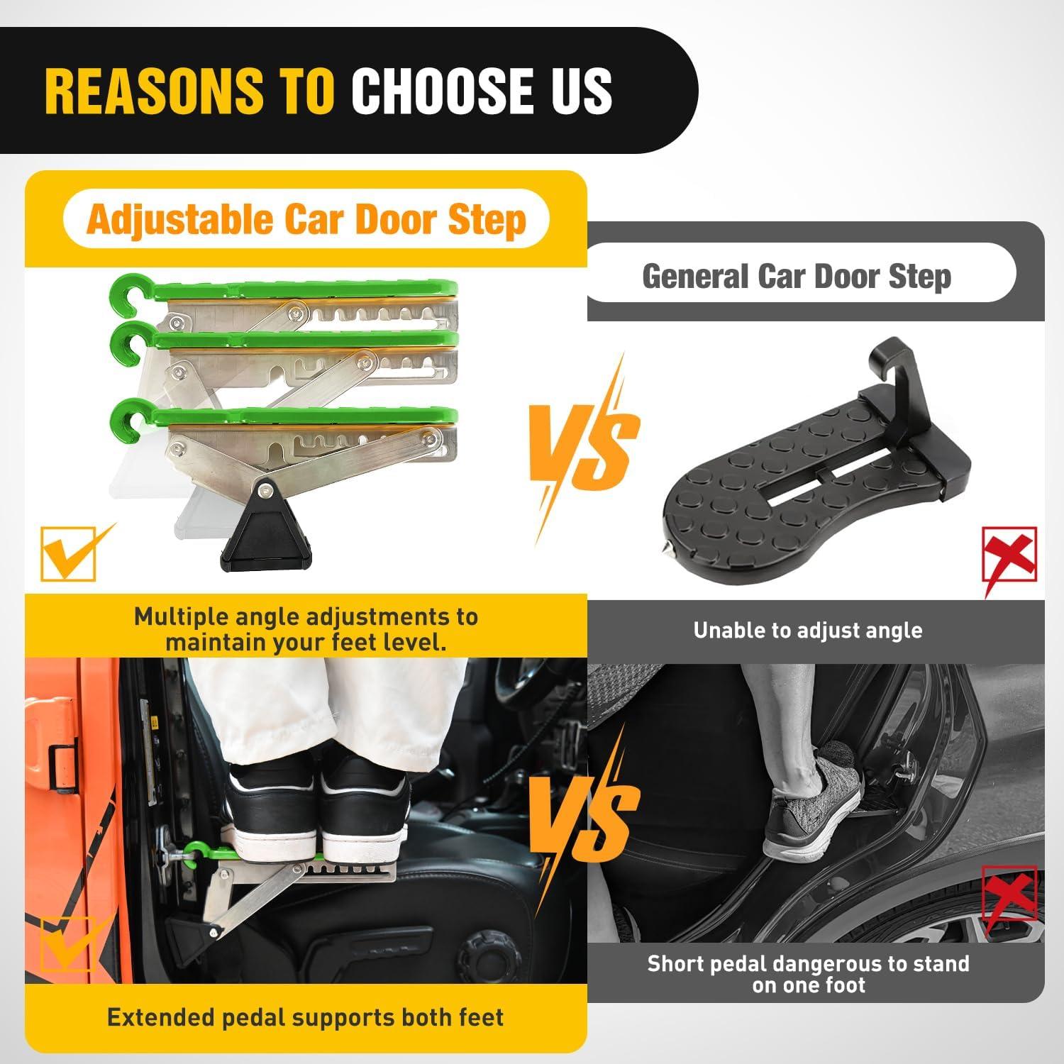 image:imageNilight Car Door Step Universal Aluminum Latch Step for Car Roof Access Portable Folding Car Door Latch Hook Step MultiAdjustable Both Feet Stand Pedal Max Load 500 Lbs for Truck SUV Vehicles GreenGreen