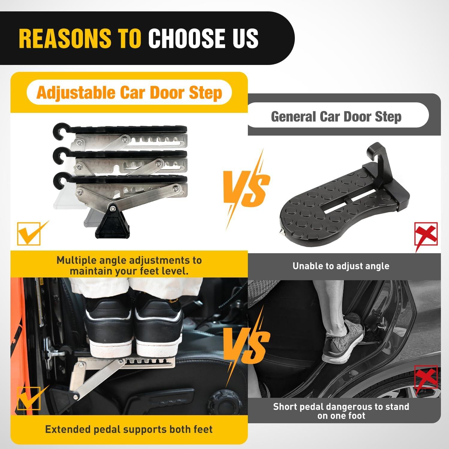 image:imageNilight Car Door Step Universal Aluminum Latch Step for Car Roof Access Portable Folding Car Door Latch Hook Step MultiAdjustable Both Feet Stand Pedal Max Load 500 Lbs for Truck SUV Vehicles GreenBlack