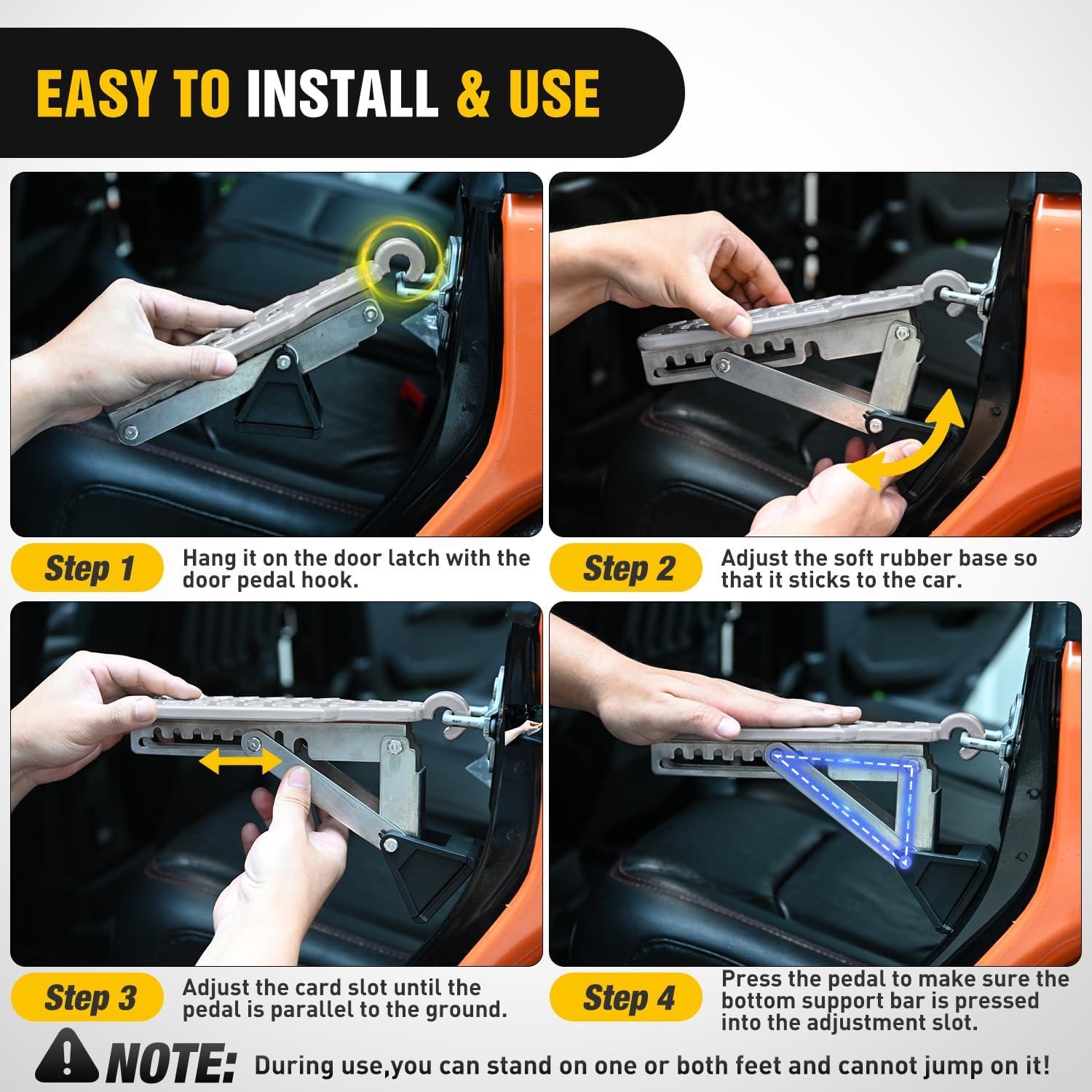 image:imageNilight Car Door Step Universal Aluminum Latch Step for Car Roof Access Portable Folding Car Door Latch Hook Step MultiAdjustable Both Feet Stand Pedal Max Load 500 Lbs for Truck SUV Vehicles GreenGray
