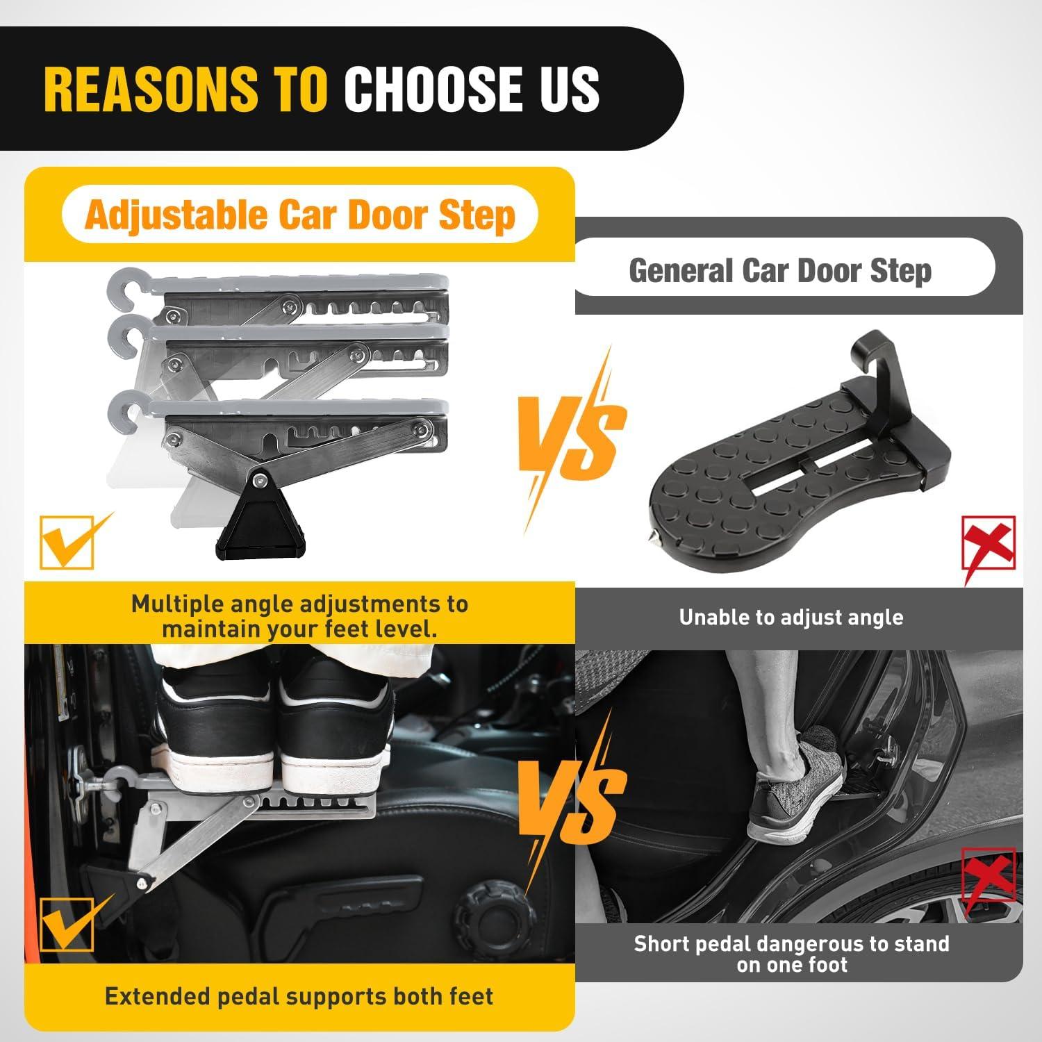 image:imageNilight Car Door Step Universal Aluminum Latch Step for Car Roof Access Portable Folding Car Door Latch Hook Step MultiAdjustable Both Feet Stand Pedal Max Load 500 Lbs for Truck SUV Vehicles GreenGray