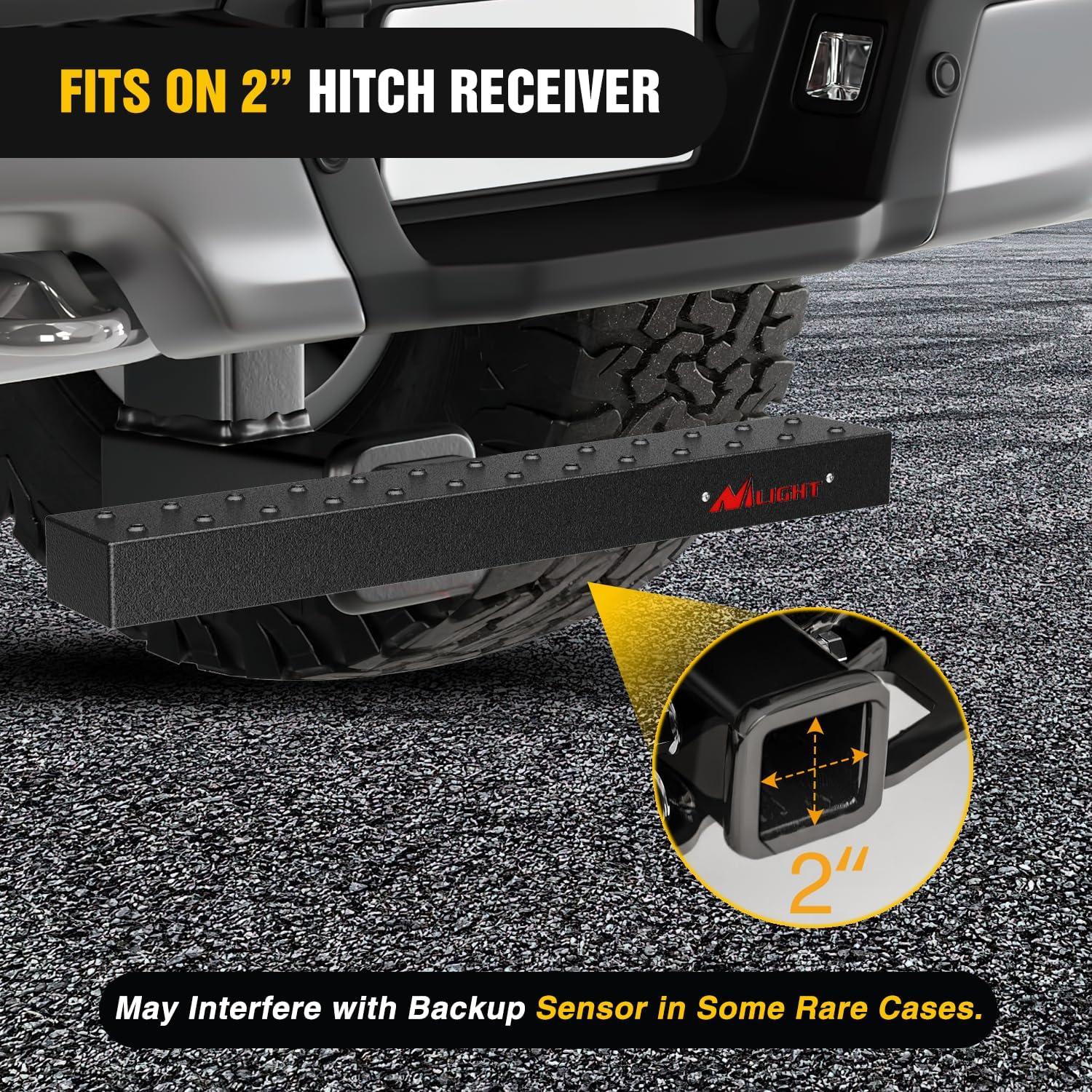 image:imageNilight Hitch Step with Whip Mount Holes 2 Receiver Upgraded Textured Black AntiSlip Step Bar Rear Bumper Guard Protector Includes Hitch Lock amp UBolts Universal Fit for Trucks SUV Car Van235 Inch Hitch Step