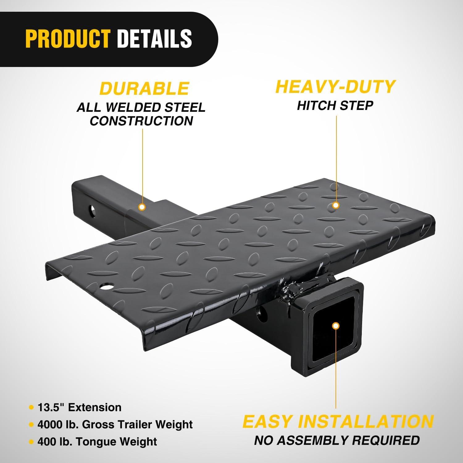 image:imageNilight Hitch Step with Whip Mount Holes 2 Receiver Upgraded Textured Black AntiSlip Step Bar Rear Bumper Guard Protector Includes Hitch Lock amp UBolts Universal Fit for Trucks SUV Car VanHitch Step with Whip Mount Holes