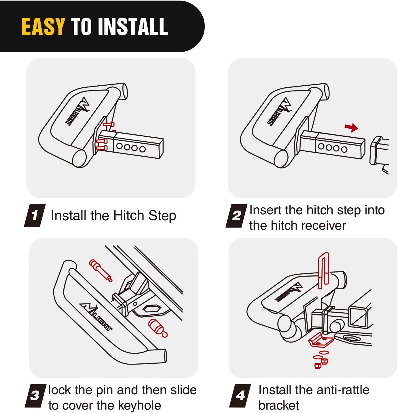 image:imageNilight Hitch Step with Whip Mount Holes 2 Receiver Upgraded Textured Black AntiSlip Step Bar Rear Bumper Guard Protector Includes Hitch Lock amp UBolts Universal Fit for Trucks SUV Car VanHeavy Duty Hitch Step