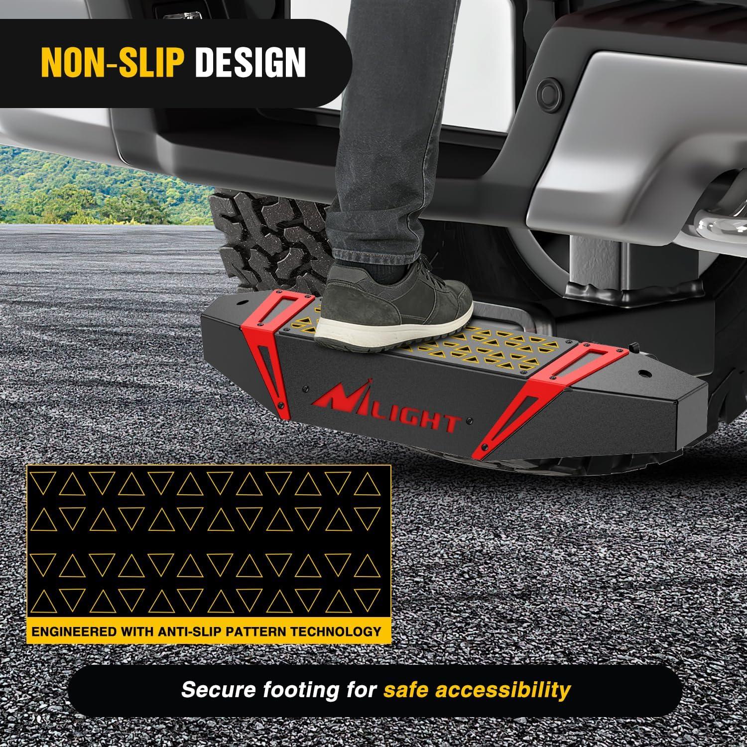 image:imageNilight Hitch Step with Whip Mount Holes 2 Receiver Upgraded Textured Black AntiSlip Step Bar Rear Bumper Guard Protector Includes Hitch Lock amp UBolts Universal Fit for Trucks SUV Car VanHitch Extender with Step