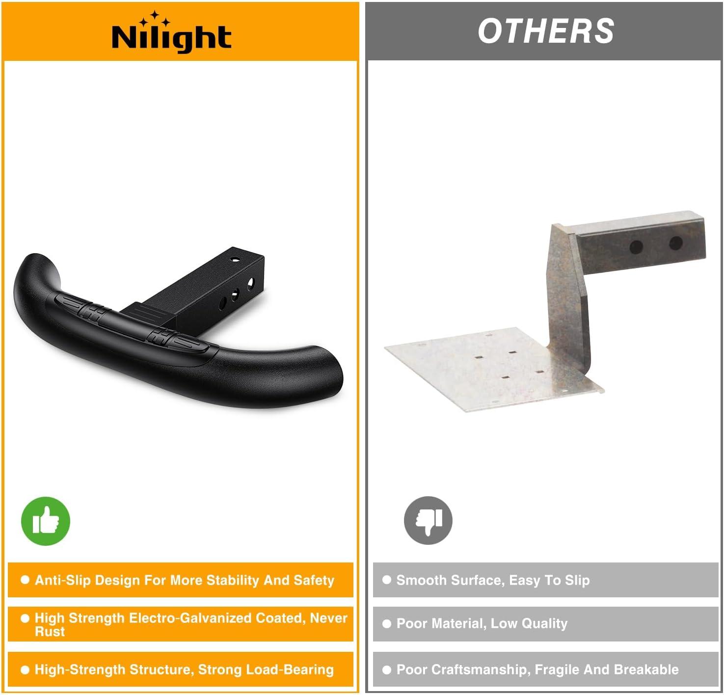 image:imageNilight Hitch Step with Whip Mount Holes 2 Receiver Upgraded Textured Black AntiSlip Step Bar Rear Bumper Guard Protector Includes Hitch Lock amp UBolts Universal Fit for Trucks SUV Car VanTow Hitch Step w 58 Pin Clip