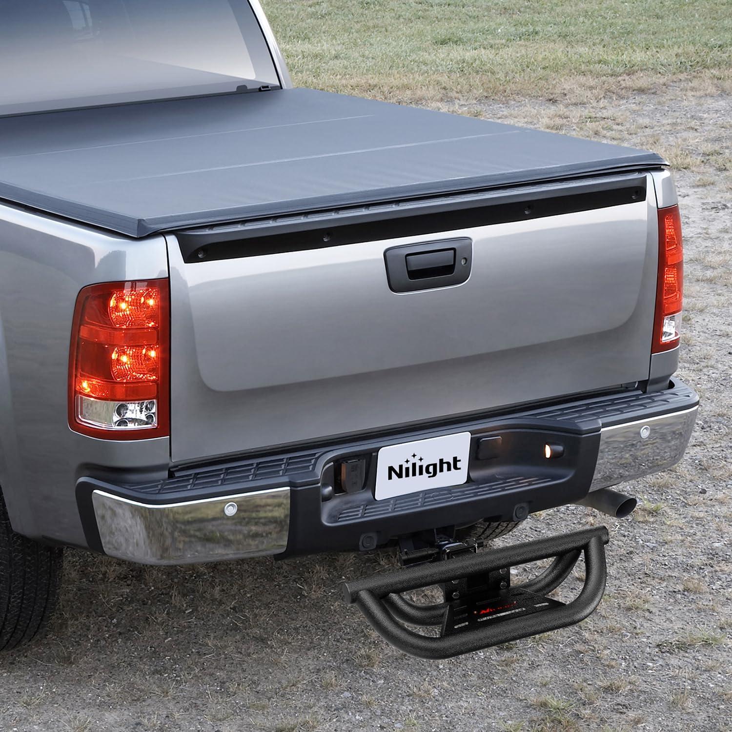 image:imageNilight Hitch Step with Whip Mount Holes 2 Receiver Upgraded Textured Black AntiSlip Step Bar Rear Bumper Guard Protector Includes Hitch Lock amp UBolts Universal Fit for Trucks SUV Car VanHitch Step Drop