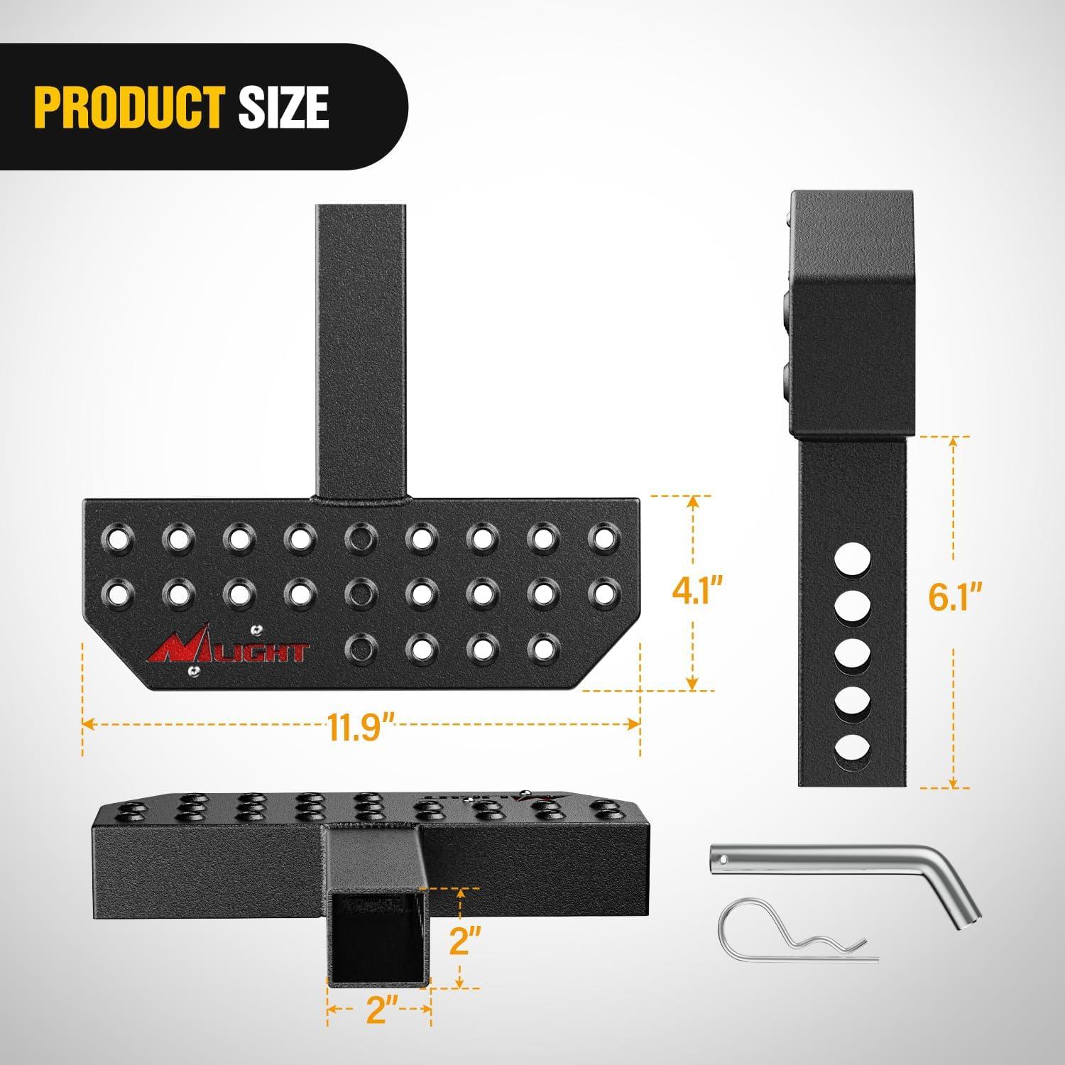 image:imageNilight Hitch Step with Whip Mount Holes 2 Receiver Upgraded Textured Black AntiSlip Step Bar Rear Bumper Guard Protector Includes Hitch Lock amp UBolts Universal Fit for Trucks SUV Car Van119 Inch Hitch Step