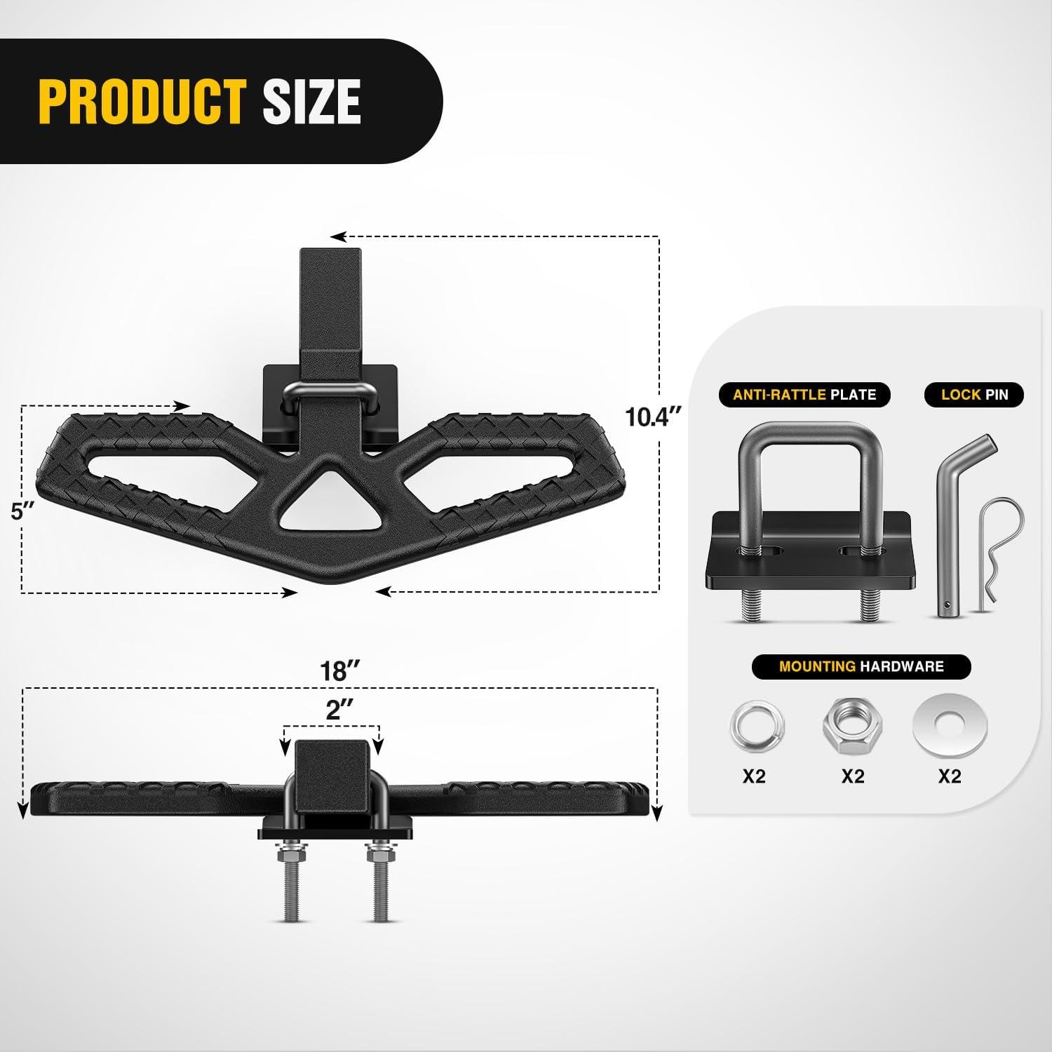 image:imageNilight Hitch Step with Whip Mount Holes 2 Receiver Upgraded Textured Black AntiSlip Step Bar Rear Bumper Guard Protector Includes Hitch Lock amp UBolts Universal Fit for Trucks SUV Car VanTow Hitch Step w Anti Rattle Stabilizer