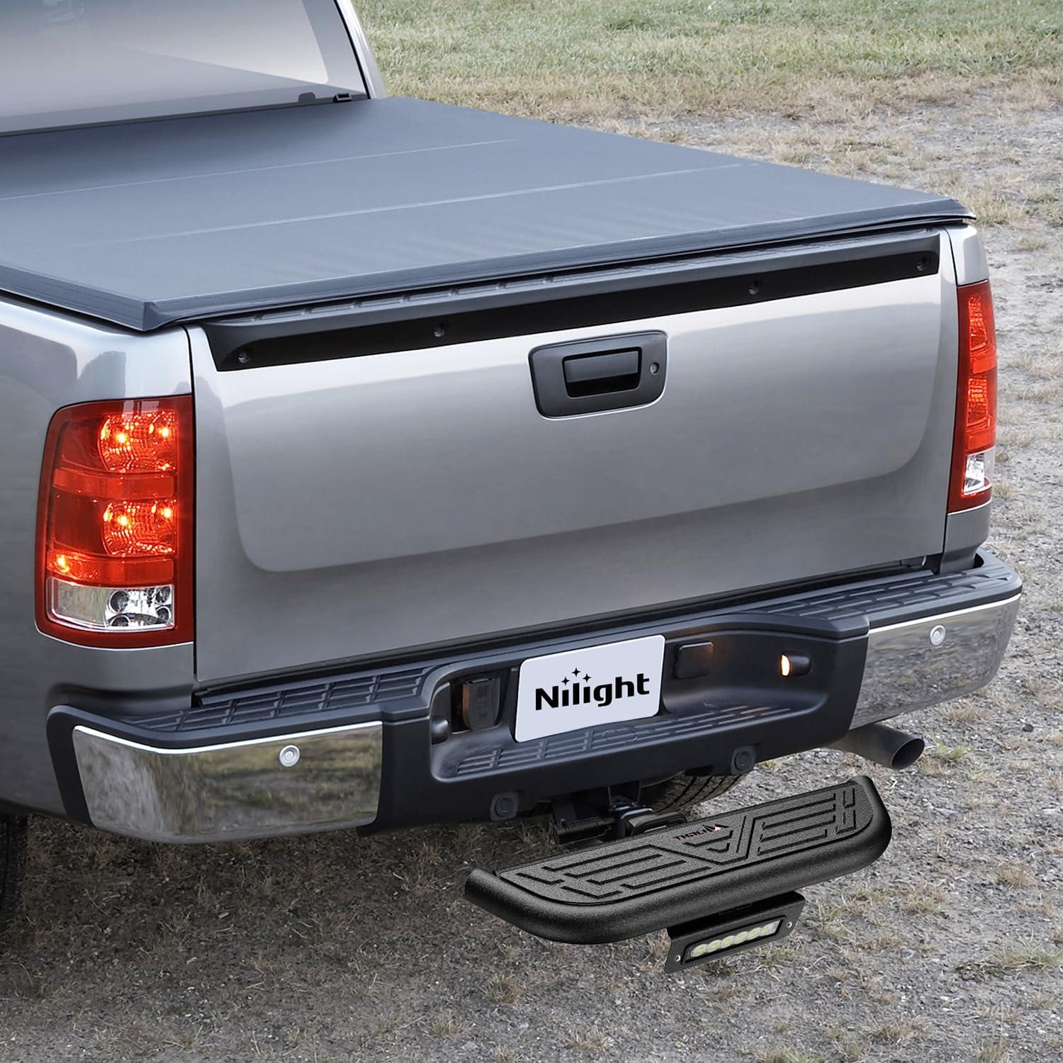 image:imageNilight Hitch Step with Whip Mount Holes 2 Receiver Upgraded Textured Black AntiSlip Step Bar Rear Bumper Guard Protector Includes Hitch Lock amp UBolts Universal Fit for Trucks SUV Car VanHitch Step wLed Light