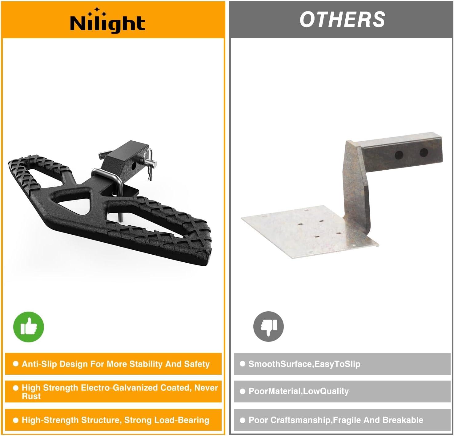 image:imageNilight Hitch Step with Whip Mount Holes 2 Receiver Upgraded Textured Black AntiSlip Step Bar Rear Bumper Guard Protector Includes Hitch Lock amp UBolts Universal Fit for Trucks SUV Car VanTow Hitch Step w Anti Rattle Stabilizer