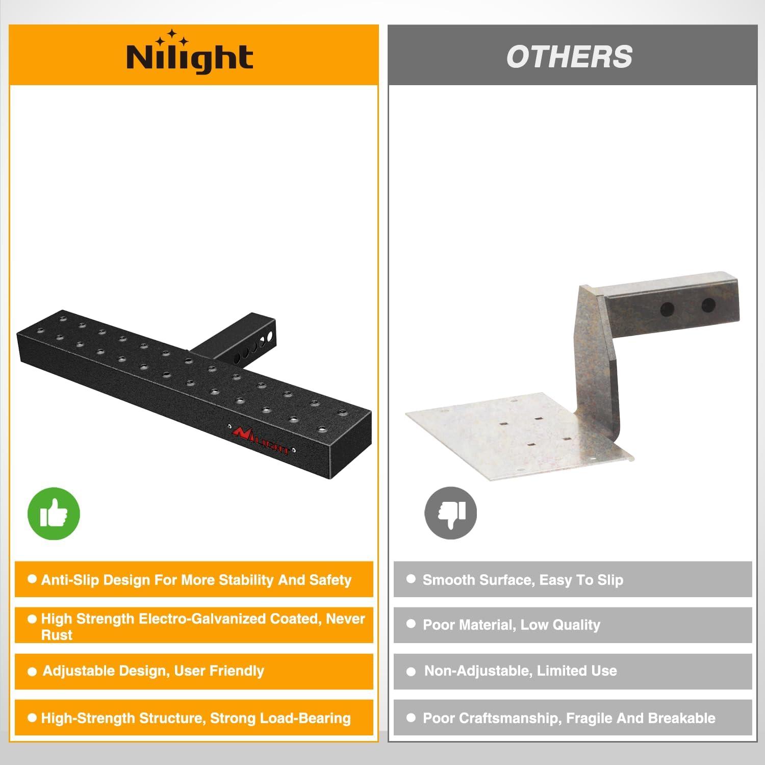 image:imageNilight Hitch Step with Whip Mount Holes 2 Receiver Upgraded Textured Black AntiSlip Step Bar Rear Bumper Guard Protector Includes Hitch Lock amp UBolts Universal Fit for Trucks SUV Car Van235 Inch Hitch Step