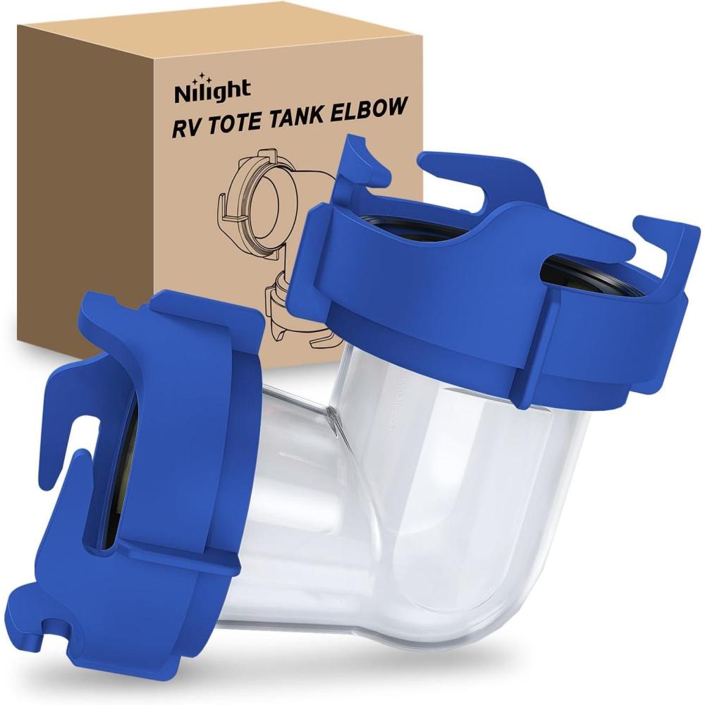 image:imageNilight 90 Degree RV Tote Tank Adapter Clear RV Sewer Hose Elbow Fitting with 4 Swivel Bayonet Prongs LeakProof Double OdorTight Sealing Ring for RV Camping Portable Waste Tank Sewer Hoses BlueRV Tote Tank Adapter Blue