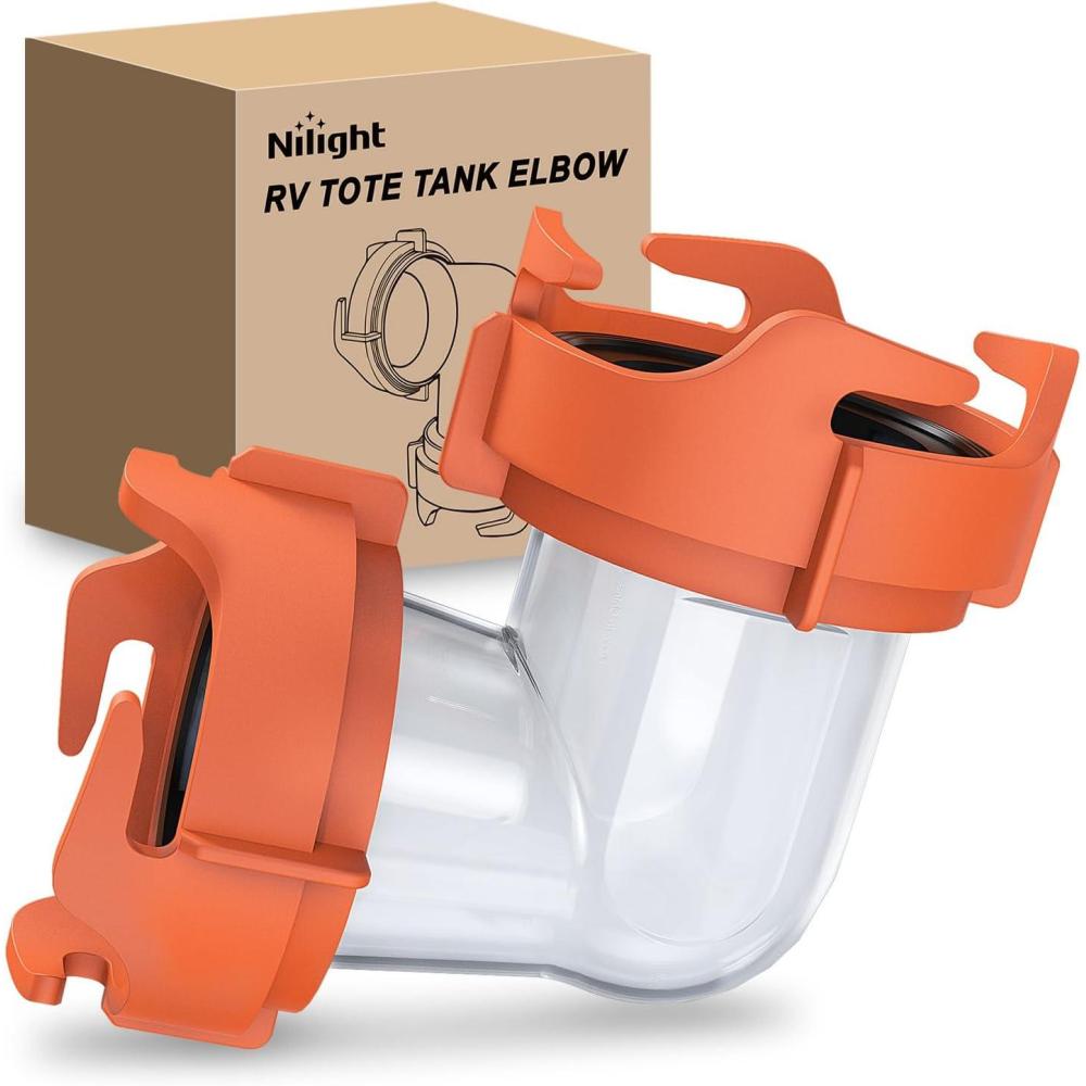 image:imageNilight 90 Degree RV Tote Tank Adapter Clear RV Sewer Hose Elbow Fitting with 4 Swivel Bayonet Prongs LeakProof Double OdorTight Sealing Ring for RV Camping Portable Waste Tank Sewer Hoses BlueRV Tote Tank Adapter Orange